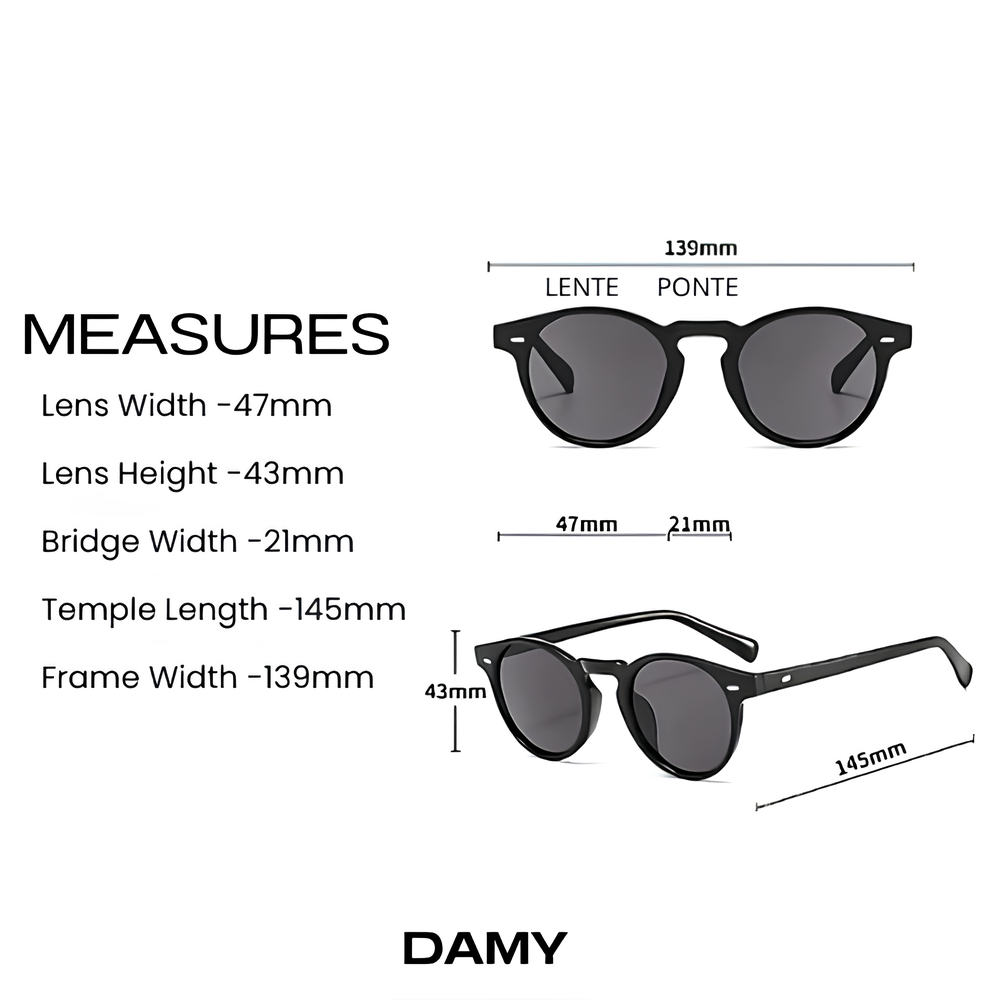 Damy Vintage Sunglasses Size Guide